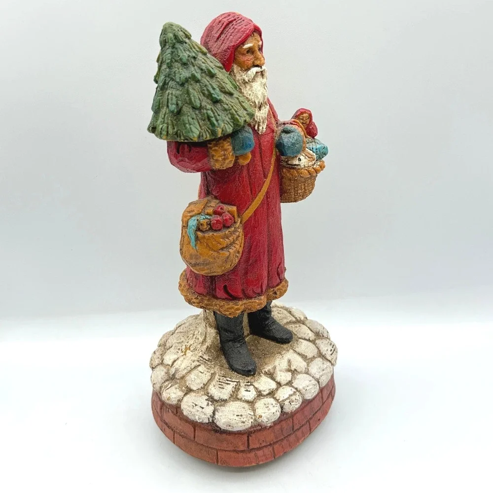 Enesco Musical Figurine Old World Santa 12in Red 1987 Vtg Christmas Victorian